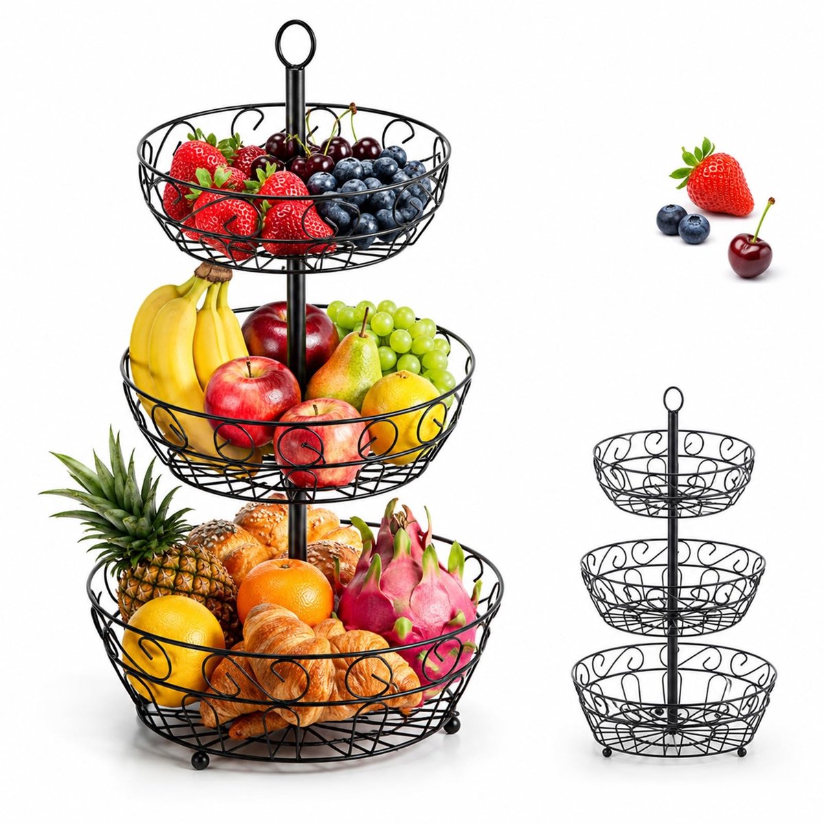 Solidchoice - 3-Laags Fruitmandstandaard van Metaaldraad