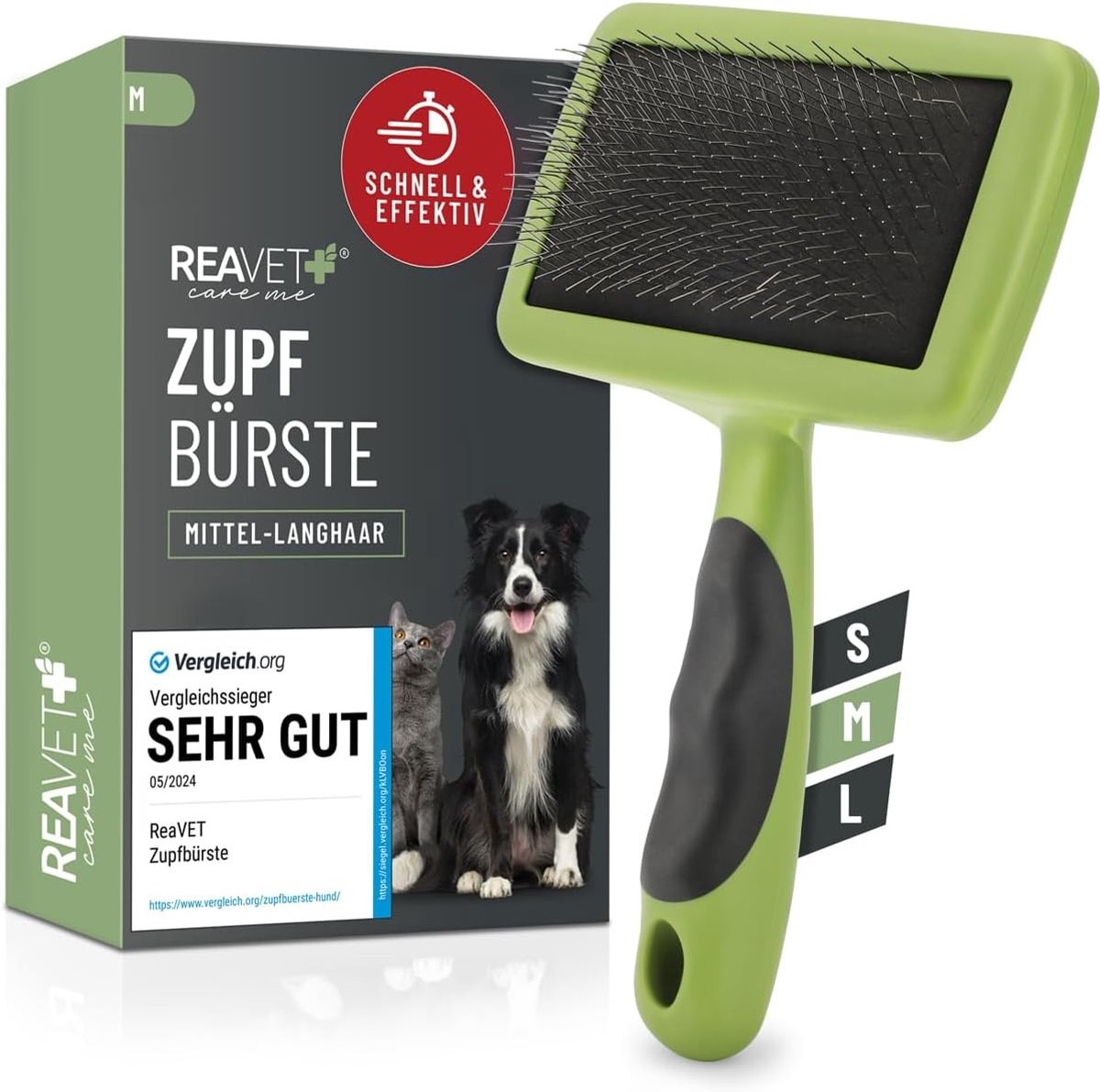 Zachte stoomborstel voor katten - Grijs - Maat M - Roestvrijstalen Plukborstel voor Middelgrote Rassen - Voor Honden en Katten
