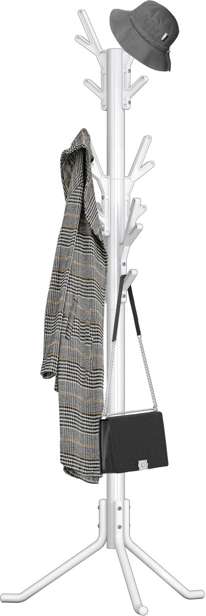 Famanu – Staande jas- en hoedhanger organizer in boomvorm met 18 haken, wit, perfect voor het ophangen van jassen en hoeden