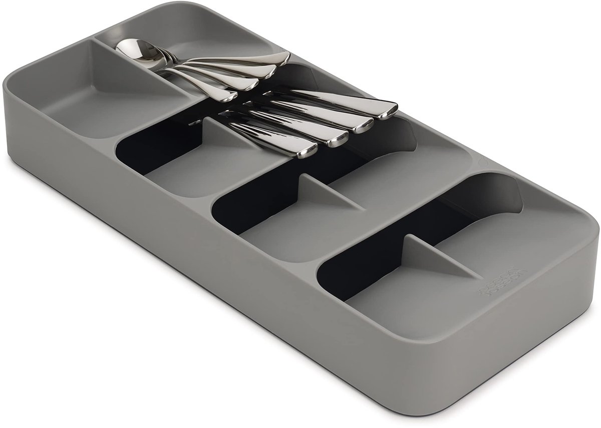 Famanu – Compacte besteklade organizer met 8 compartimenten, voor 48+ stuks, grijs