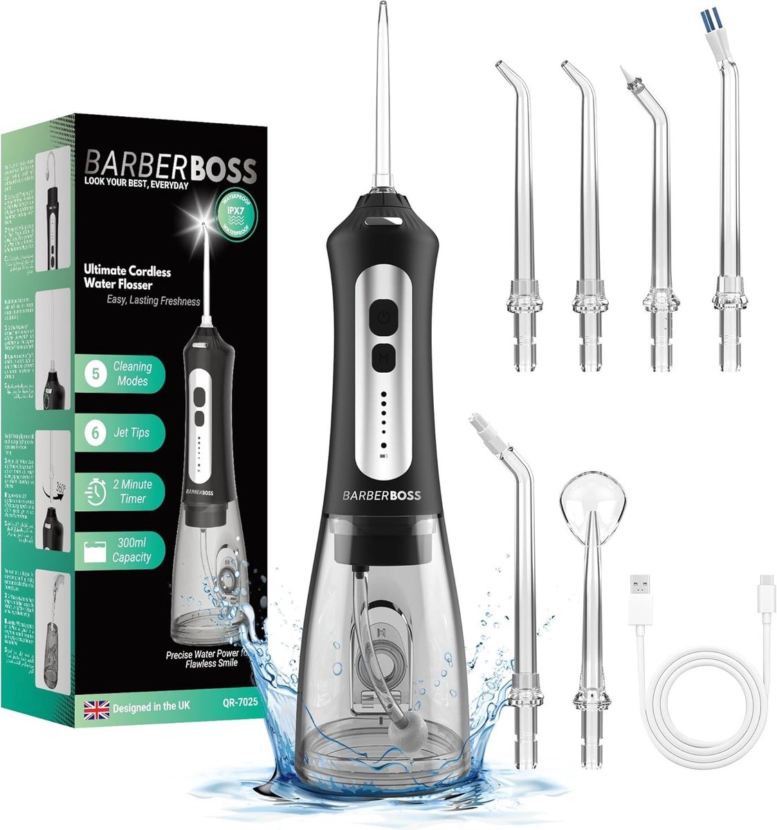 Waterflosser - Zwart - 300 ml watertank - Draadloze Elektrische Monddouche voor Mondverzorging