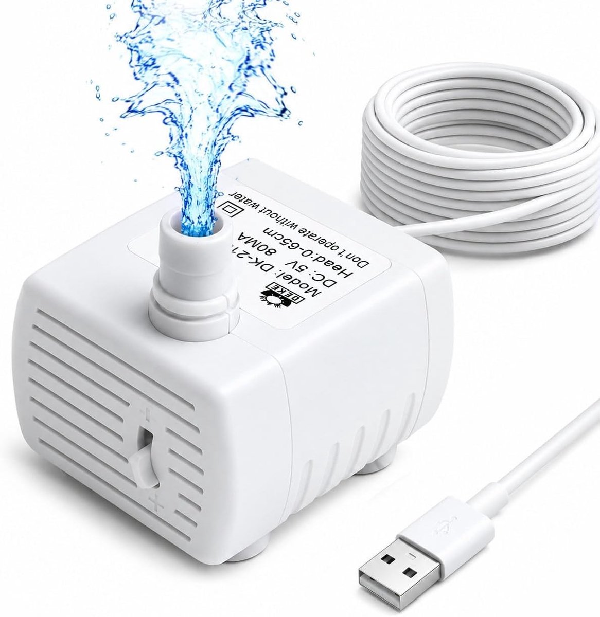 Waterfontein voor kat - Universele stille waterpomp - 4,8 x 3,2 x 2,7 cm - Instelbare waterstroom met LED-indicator - Voor huisdieren en kleine aquaria