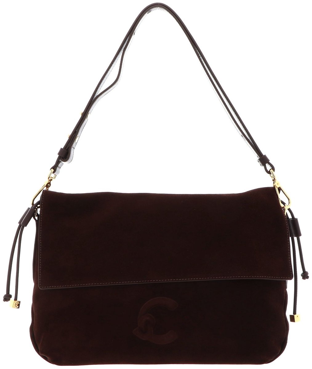 COCCINELLE Leren schoudertas Lidia Handbag Suede Leather / Smooth Leather Brunette / Brunet donkerbruin