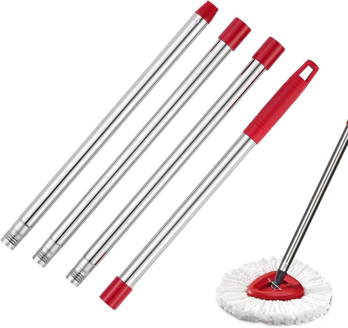 Telescopische Steel - Rood - 148 cm - Roestvrijstalen Dweilmopgreep met PP-Handgreep - Voor Raamreiniging