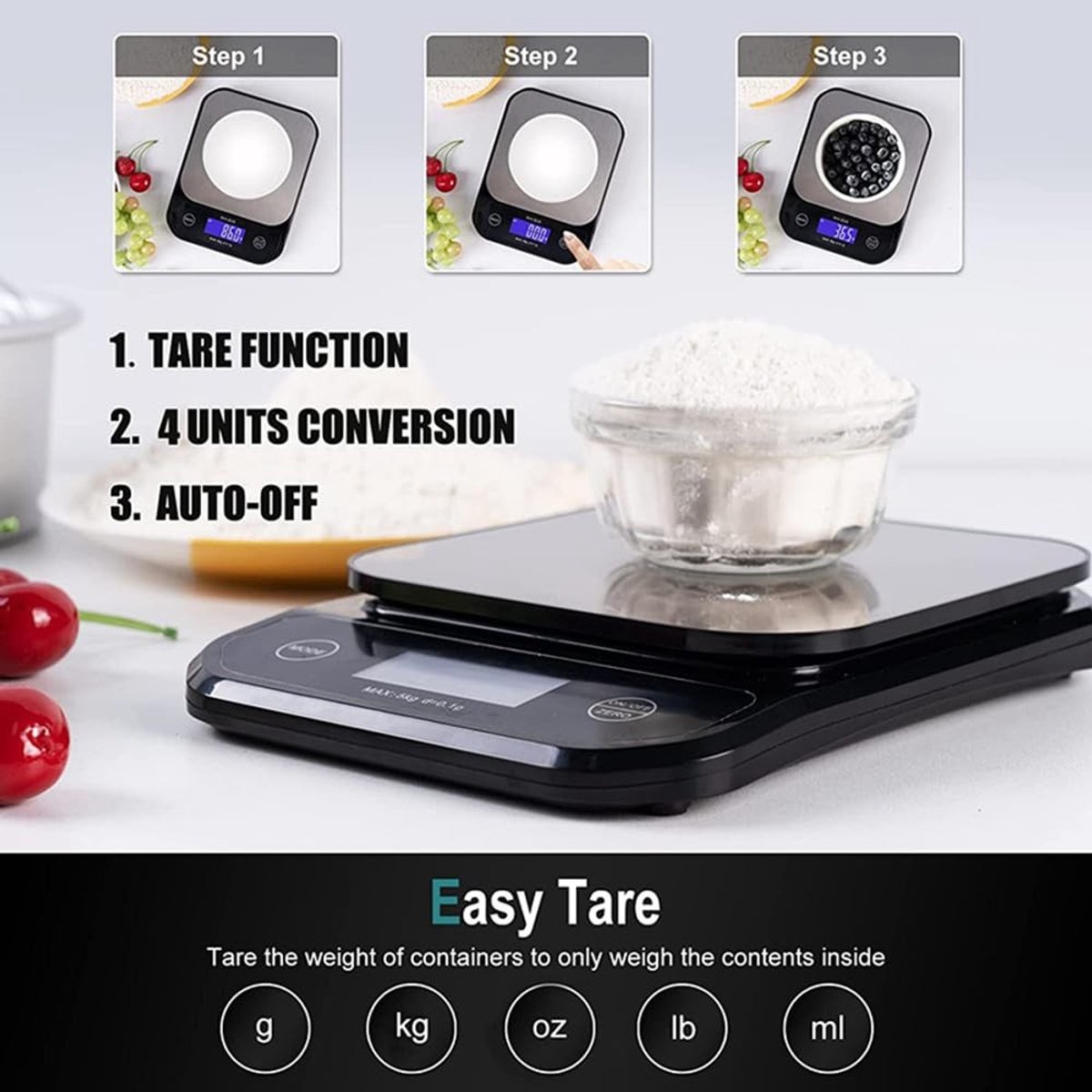 Microweegschaal - Zilver - 11 lb/5 kg - Waterdichte Digitale Keukenweegschaal met Roestvrijstalen Platform - Voor Nauwkeurig Wegen
