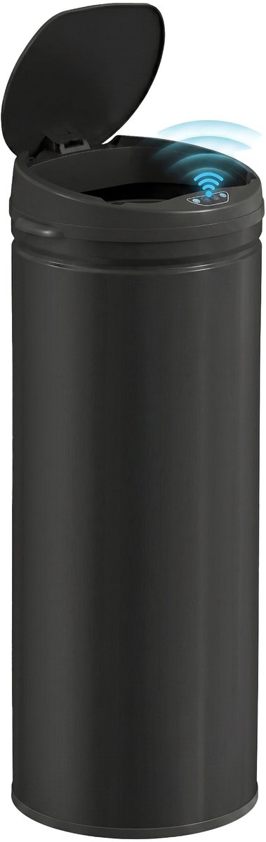 HOMCOM Sensor Prullenbak - Roestvrij Staal - 30,5x30,5x85cm - Zwart