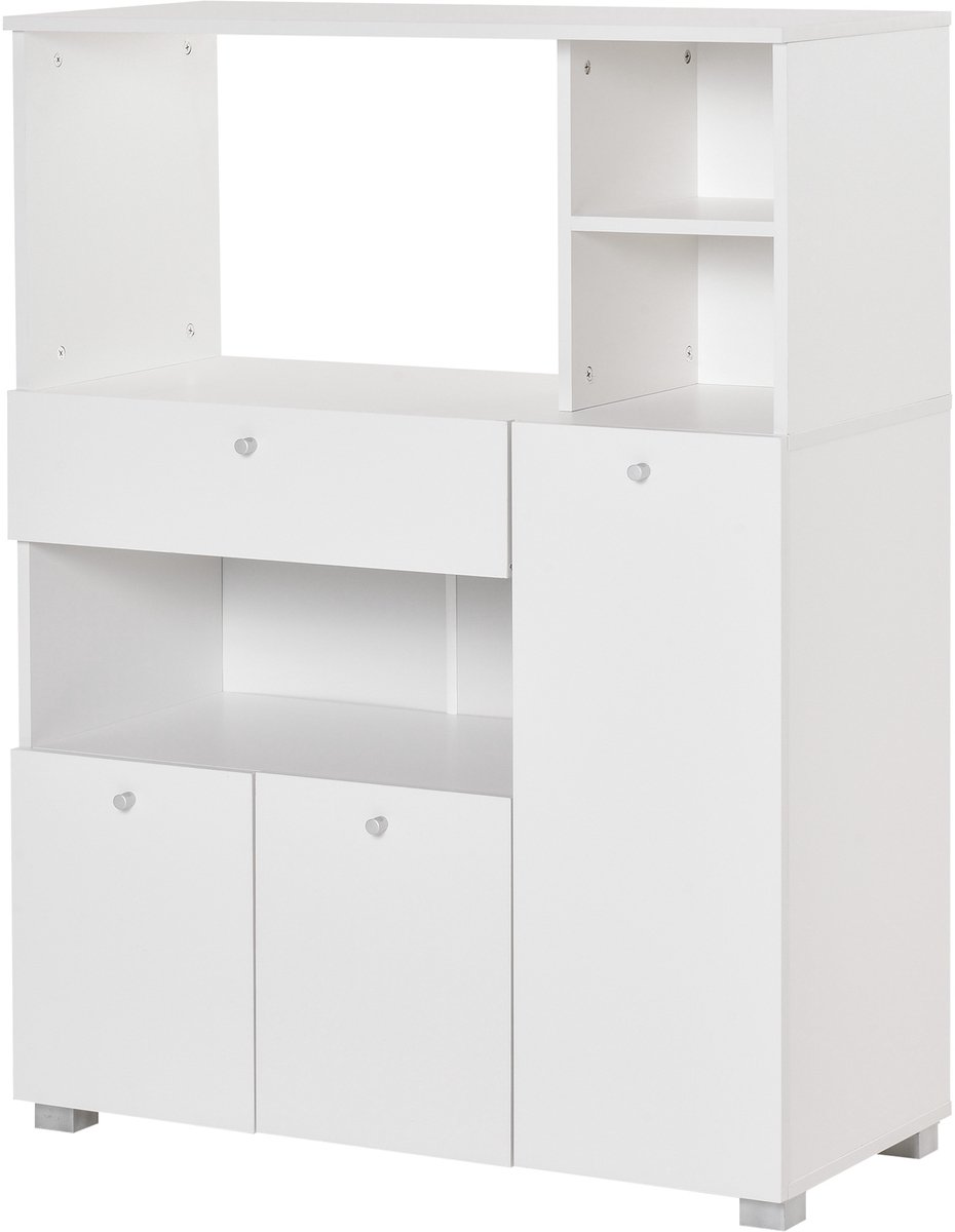 Keuken opbergkast Dressoirkast Wandkast Opbergkast Met magnetronrek - met 4 Open rekken 2 deuren en 1 lades - 90L x 40l x 120H cm - wit - hout
