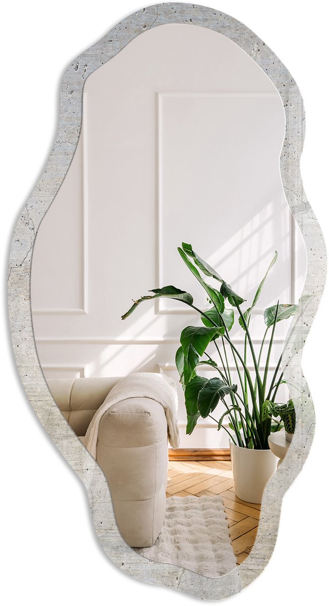 Coloray Grijze Textuur Spiegel - Grijs Rechthoekige Spiegel Voor Interieur - Organische Spiegel - Woonkamer, Kantoor, Hal - Industrieel / Loft - 45x90 cm - Totale afmeting 52x97 cm