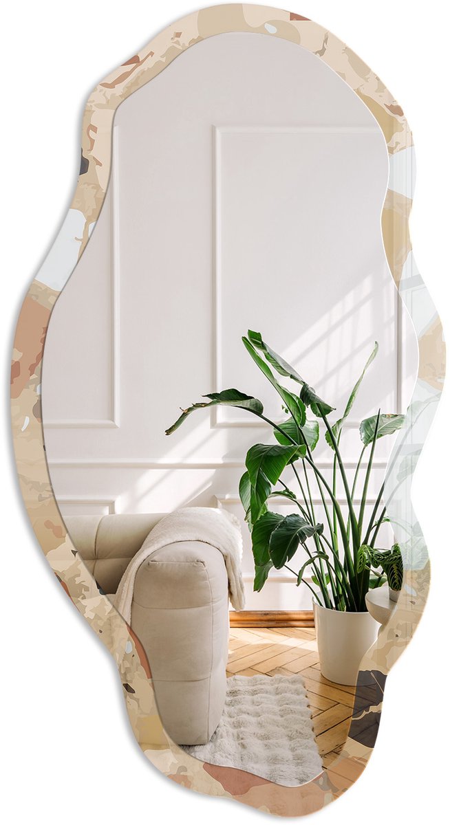 Coloray Modern Mozaïek Spiegel - Beige Rechthoekige Spiegel Met Modern Design - Organische Spiegel - Woonkamer - Minimalistisch - 45x90 cm - Totale afmeting 52x97 cm Modern Mozaïek, Beige