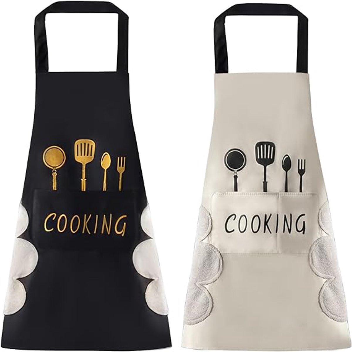 Waterdichte Keukenschorten Set van 2 - Zwarte en Witte Schorten met Grote Zakken voor Mannen en Vrouwen - Ideaal voor Koken Bakken BBQ en Restaurantgebruik