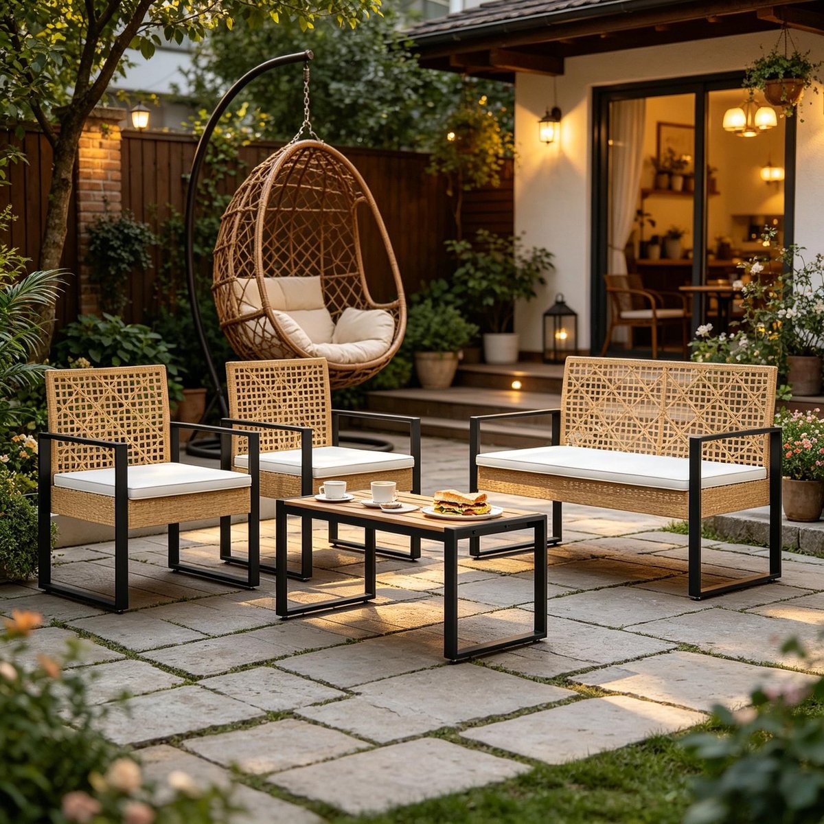 Buitenmeubelset met kussen 4 stuks Crème - moderne stevige tuinset - slanke patio meubels - balkon zitplaatsen - dek decor