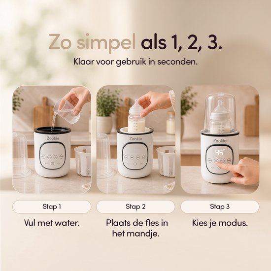 Zookie® Milo Flessenwarmer - Elektrische Flesverwarmer 4-in-1 - Opwarmen, Warmhouden, Babyvoeding Verwarmen & Steriliseren - Geschikt voor Alle Babyflessen - Werkt op Netstroom - Warmhouden tot 24 Uur - BPA vrij - Wit — afbeelding 3