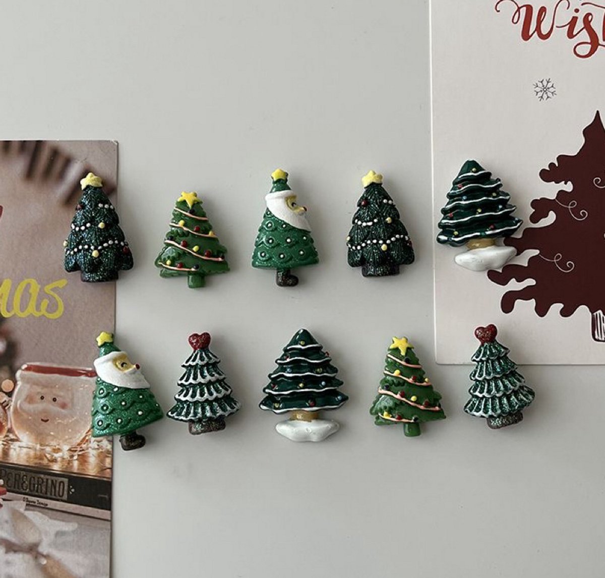 TLVX 10 stuks 3D Kerstboom Koelkastmagneten / Leuke Kerst Magneten / Foto Magneet / Whiteboard / Speel- en Leer Magneten / School / Boodschappenlijst / Notitie / Memo bord / Kantoor / Kaart / Schoolbord / Kerstbomen Magnetisch