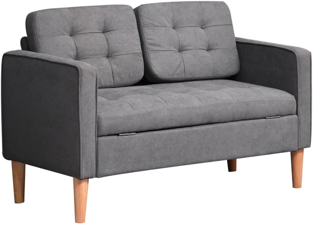 2-Zitsbanken - Bank met Opbergruimte - Houten Poten - Gewatteerde Bank met Fluwelen Look - Voor Woonkamer en Slaapkamer - 117 x 62 x 78 cm - Grijs