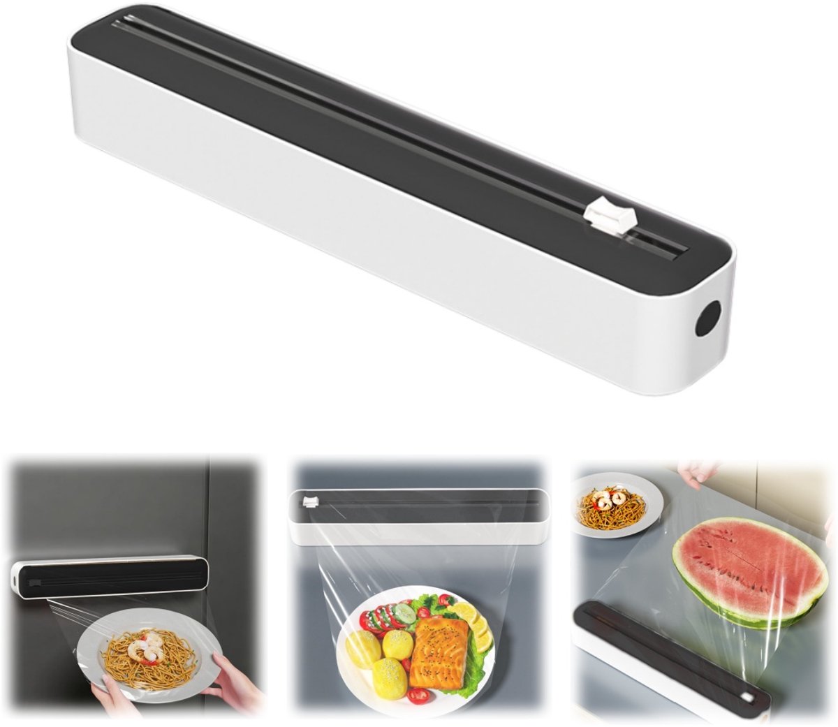 Vershoudfolie snijder - Bakpapier dispenser – Aluminiumfolie snijdoos – Magnetische snijdoos - Foliesnijder – Verborgen mes – Geschikt voor folie, bakpapier, vershoudfolie tot 30 cm lang (36 x 5 x 7 cm – Zwart)