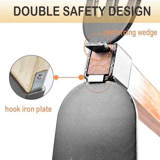 Tuinschoffel- tuingereedschap: schoffel en hark- handschoffel met houten steel voor het losmaken van de grond en het wieden van onkruid (2-in-1). van Tuinschoffel. — afbeelding 3