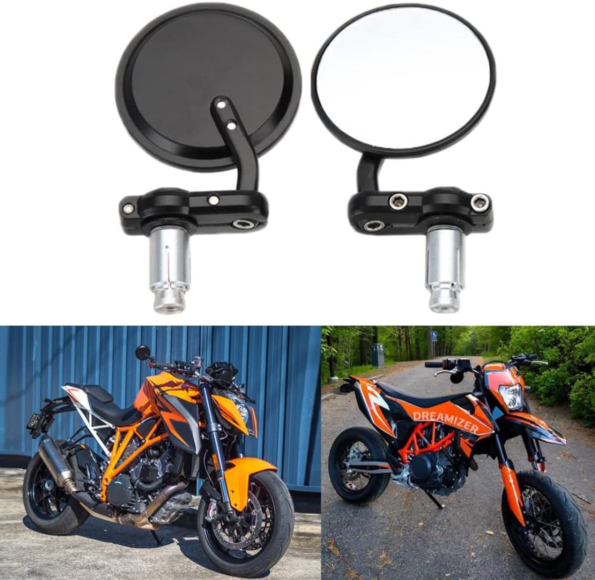 QUOVO® Bar End Spiegels - Motor Spiegels – 2 Stuks - Stuurspiegel – Scooterspiegels Universeel - Achteruitkijkspiegel Motor - Scooter Spiegels – Motorfiets & Scooter Accessoires - Zwart - 19cm x 19cm x 5cm