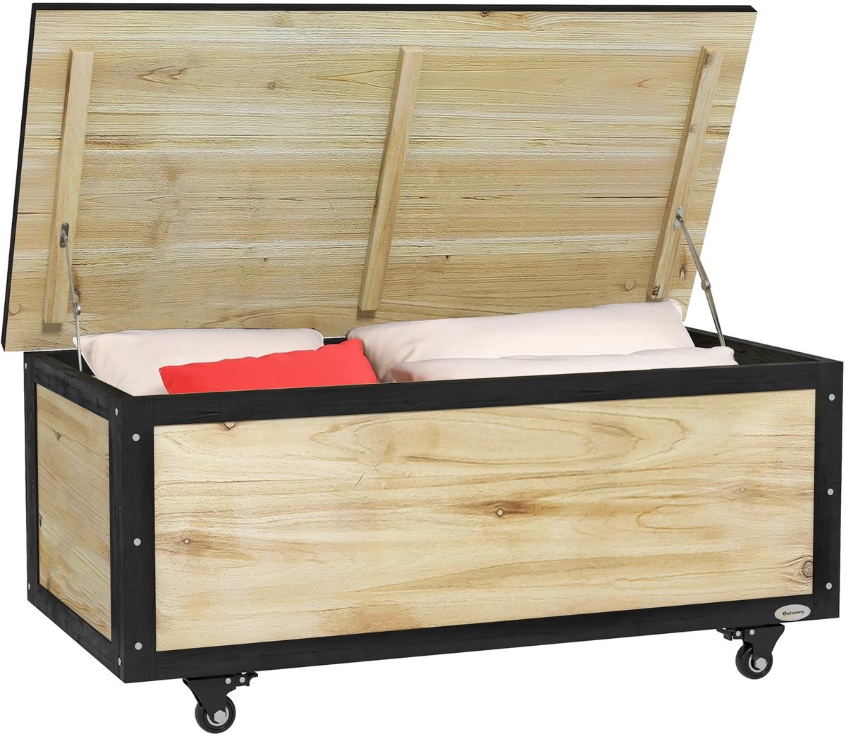 Houten tuin doos - houten pallet doos 121L met rollen opslagdoos - weerbestendige opslagdoos