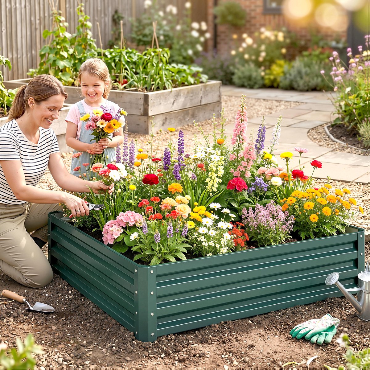 Moestuinbak - open bloembakken met een bodem van gegalvaniseerd staal - 120 x 120 x 30 cm - donkergroen