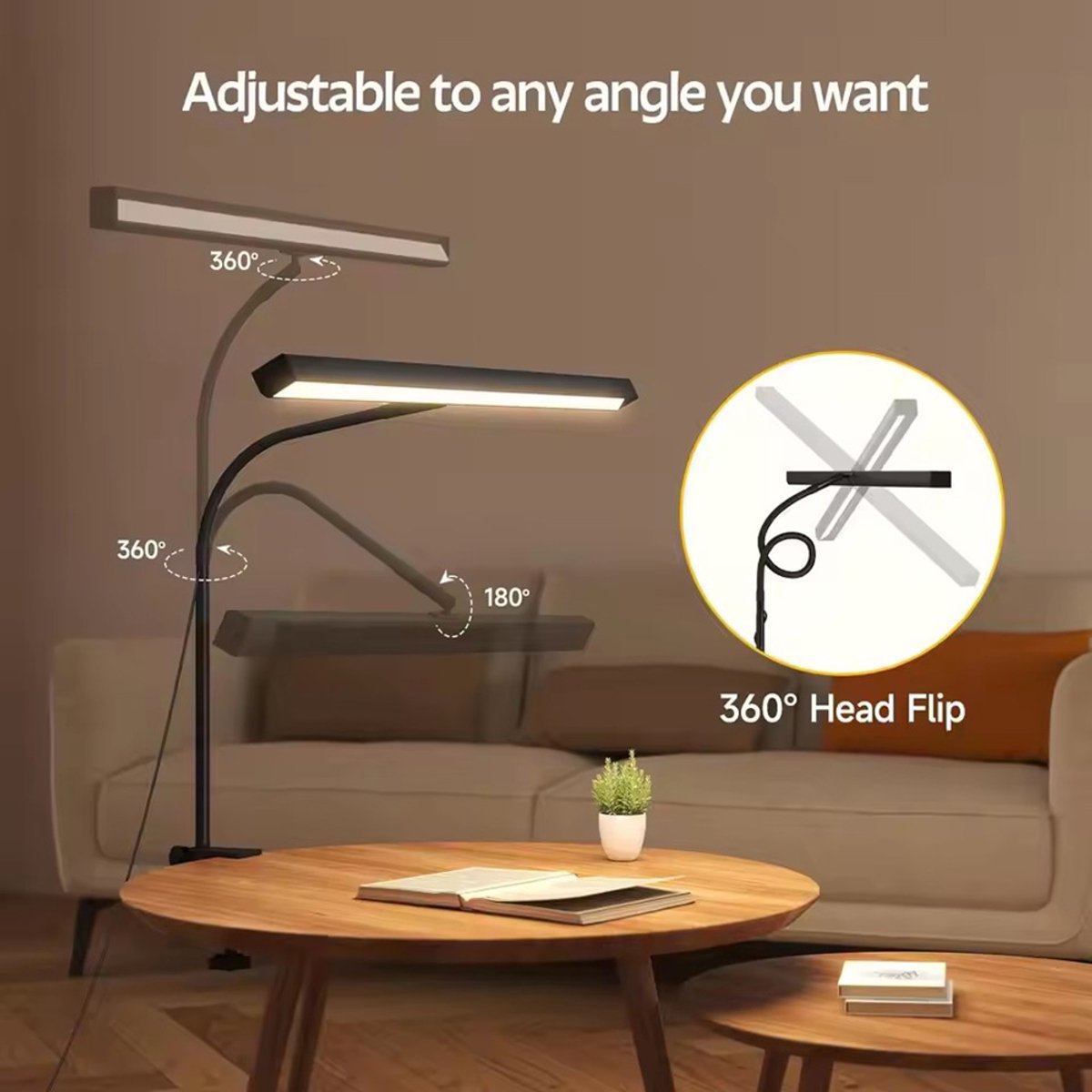 MUPOO Bureaulamp LED Dimbaar - Leeslamp met 40 cm Brede Lampkop & 70 cm 360° Flexibele Zwanenhals - Werklamp met 3 Lichtkleuren & 10 Helderheidsstanden - Hobbylamp voor Kantoor, Studie, Tekenen, Naaien en Handwerk - USB Voeding thumbnail 4