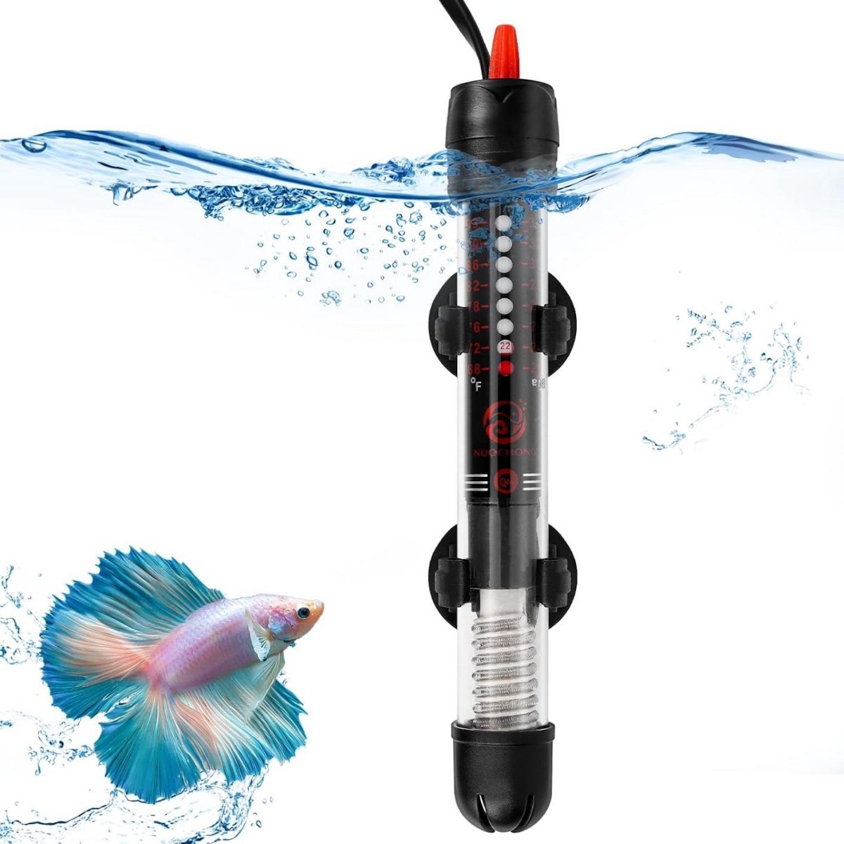 SSTRWGOOD Aquarium Verwarming 25W 220V - Aquarium Verwarmingselement met Thermostaat - 20-34°C Regelbaar - Met zuignap - Geschikt voor Kleine tot Middelgrote Vistanks - Waterdicht en Anti-Explosie - Glas - 20,5x2,5x2,5cm - 80cm Kabel