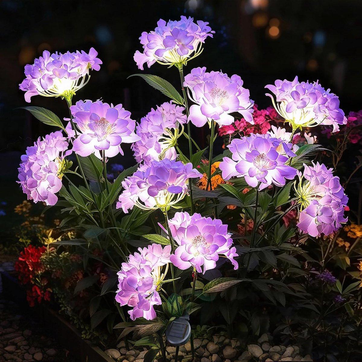 4 Stuks Led-Buitenverlichting - Tuinverlichting - Solar Verlichting - Led-Zonnelampen - Sfeer-Verlichting - Kunsthortensia - Met Grondpen - Voor Paden, Tuinen, Terrassen, Balkons en Gazons - Paars