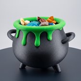 Heksenketel Snoepschaal met Groene Slijmrand – Halloween Ketel Snoepbak & Trick or Treat Schaal voor Tafeldecoratie | Mat Zwart & Gifgroen | 18 cm