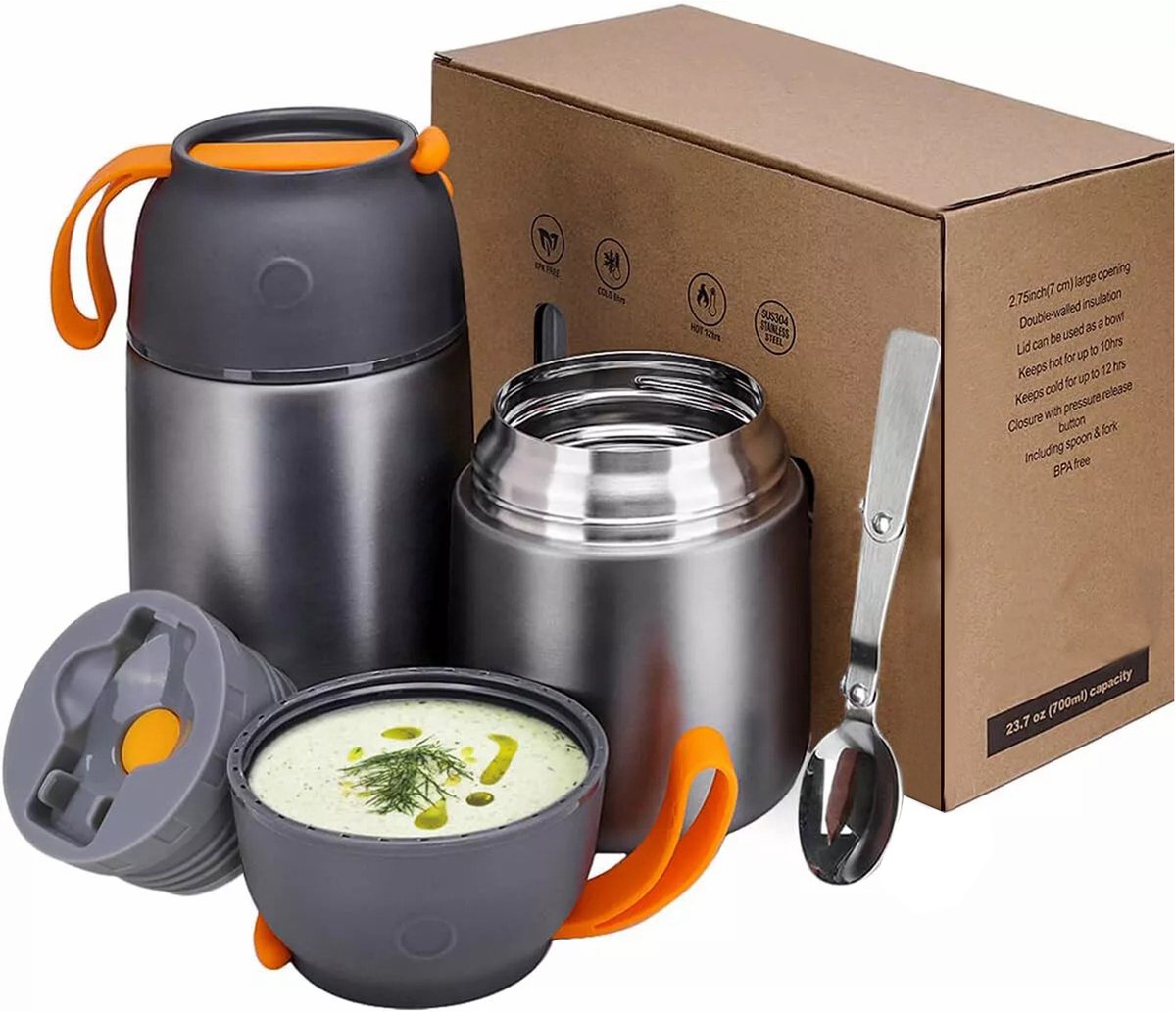 REDOM Lunchbox 650 ml – Broodtrommel met 6-12 uur Isolatie – Lekvrije Lunchbox met Lepel – Herbruikbare Broodtrommel voor School, Kantoor en Onderweg – RVS