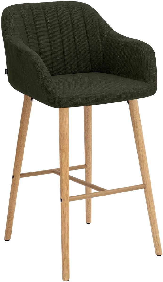CLP Barkruk Ando - Met Armleuning - Hout - 75 cm - Stof - groen/natura