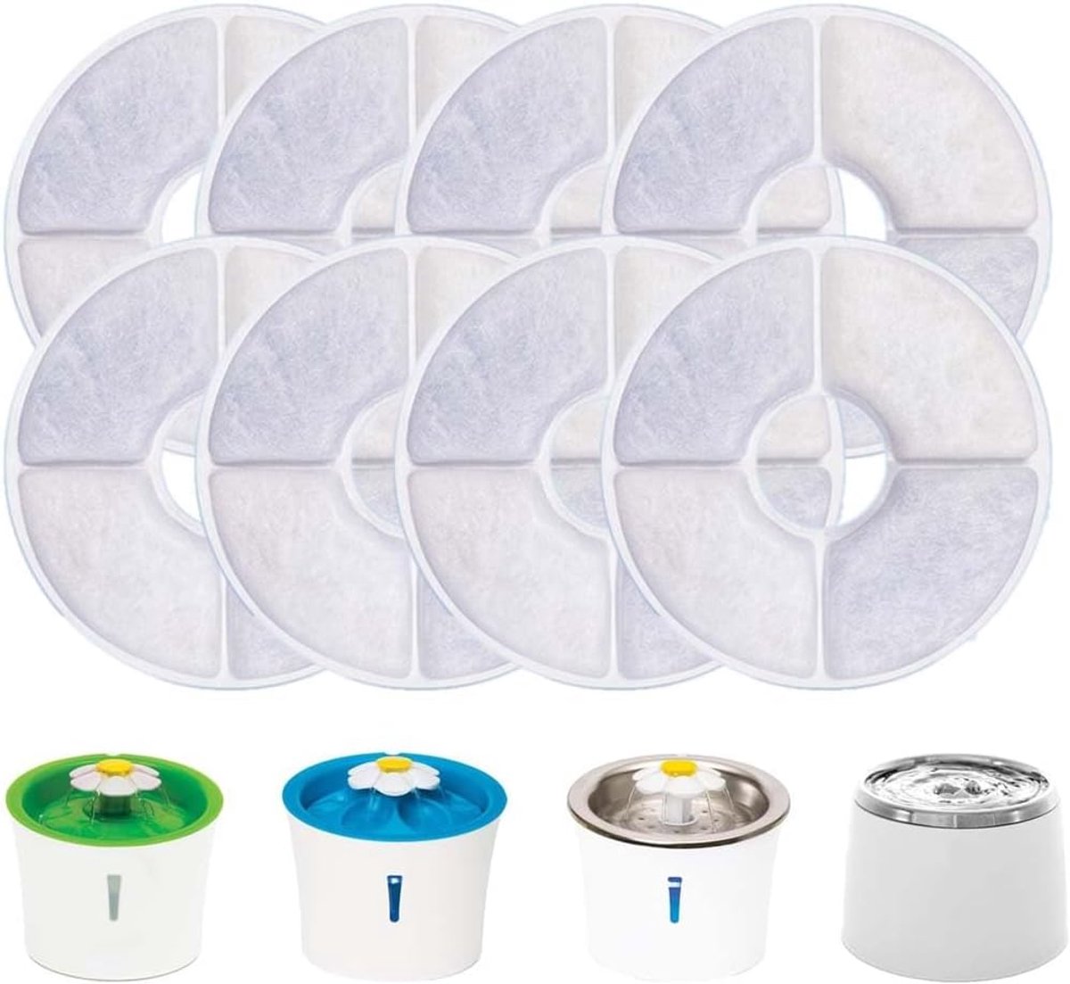 15 Stuks ronde filterpatronen - Waterfonteinfilter voor huisdieren - Filterpatronen voor kattenwaterfonteinen - Actieve kool van kokosnootschalen - Geschikt voor ronde waterfonteinen van 2,4 liter (81 oz) - Wit