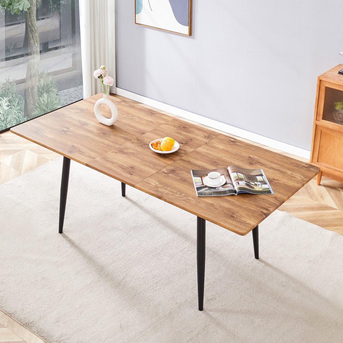 OKWISH Eettafel - Rechthoekige Tafel Met Houtlook - 190,5 x 80 x 76,2 cm - Voor 6 Tot 8 Personen - Industrieel - MDF En Metaal