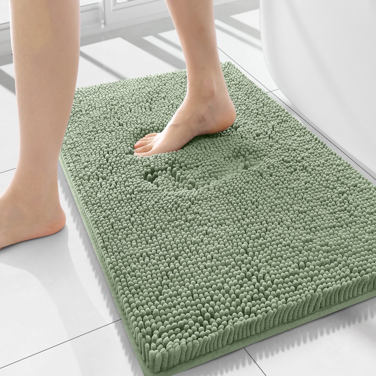 Olanly Badmat Antislip – Chenille Douchemat – Badmat Badkamer – Grasgroen – 51X120cm