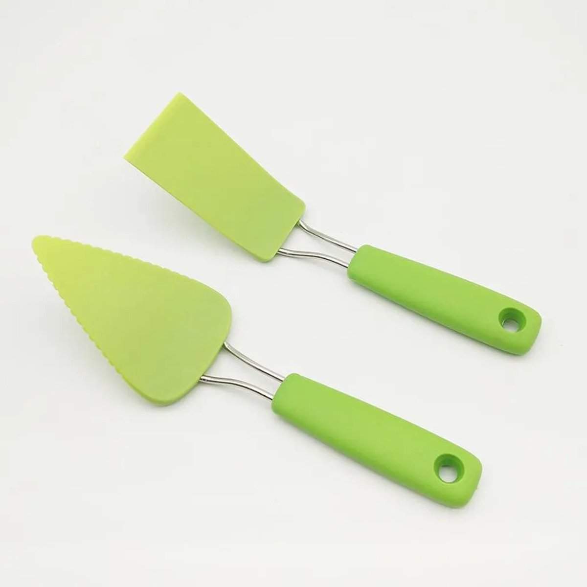 Flexibele groene nylon taartmesjes, driehoekig en vierkant (2 stuks)