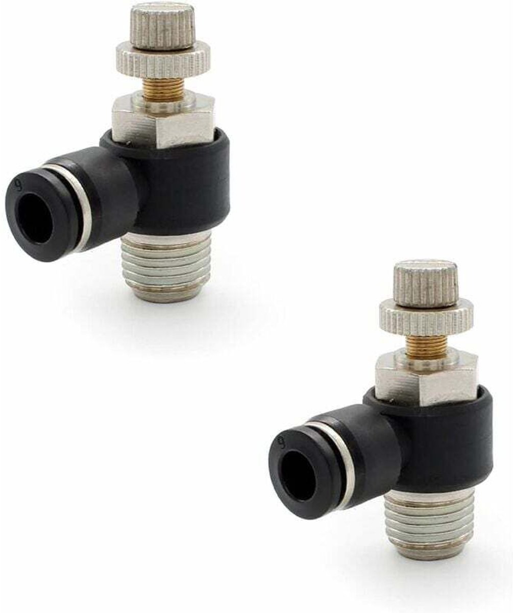 2-delige set van 6 mm pneumatische koppelingen, 1/4 inch luchtstroomregelaar, geschikt voor insteekverbinding en snelkoppeling geschikt voor buitendraad, geschikt voor pneumatisch gereedschap.