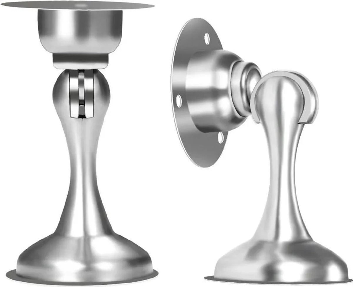 Magnetische deurstopper, set van 2, roestvrij staal, boren niet nodig, zilverkleurig.