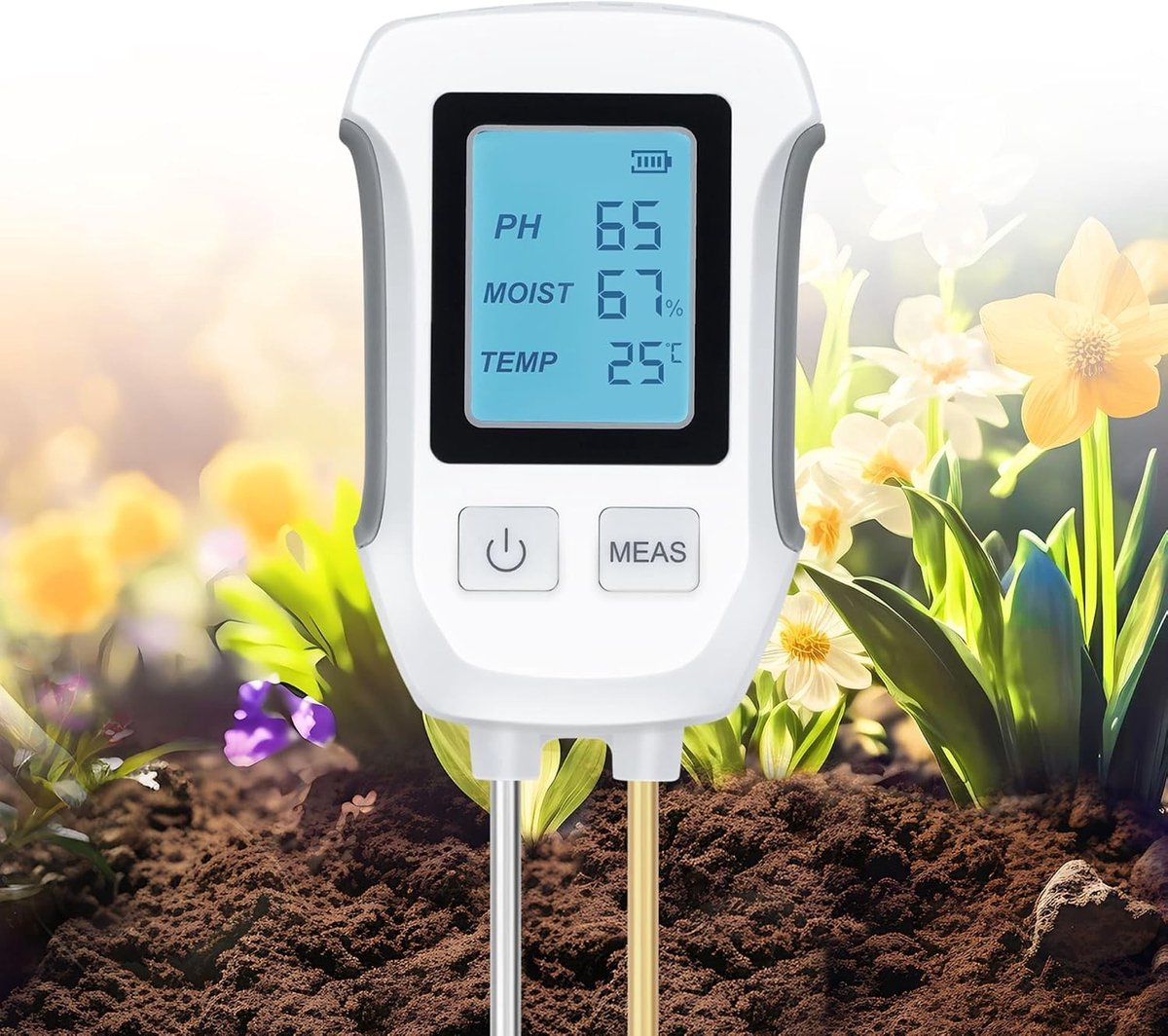 Digitale Plantenmeter - Groen - 3-in-1 Bodemvochtigheidsmeter met Thermometer en pH-Meter - Voor Tuinieren en Landbouw