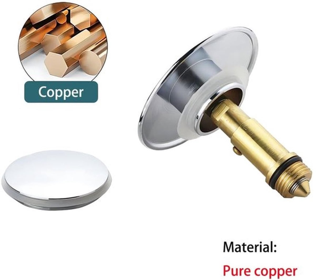 Pop-up Stopper 66 mm Messing - Afvoerzeef - Gootsteen Stop - Gootsteenstopper - Vervanging - Blokkeert vuil in leidingen - Gootsteenstop