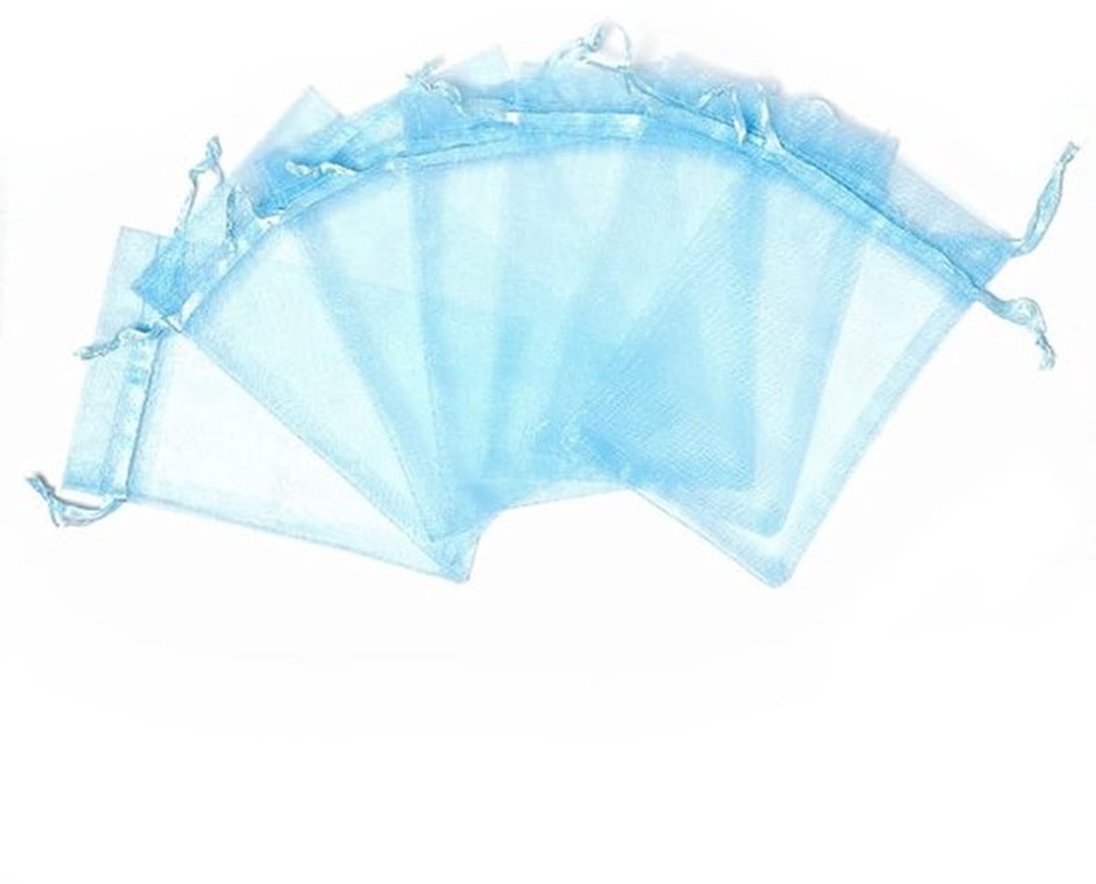Organza zakjes 50 stuks - Cadeauzakjes - Trekkoord - Snoepzakjes - Feestzakjes - 7 x 9 cm - Lichtblauw