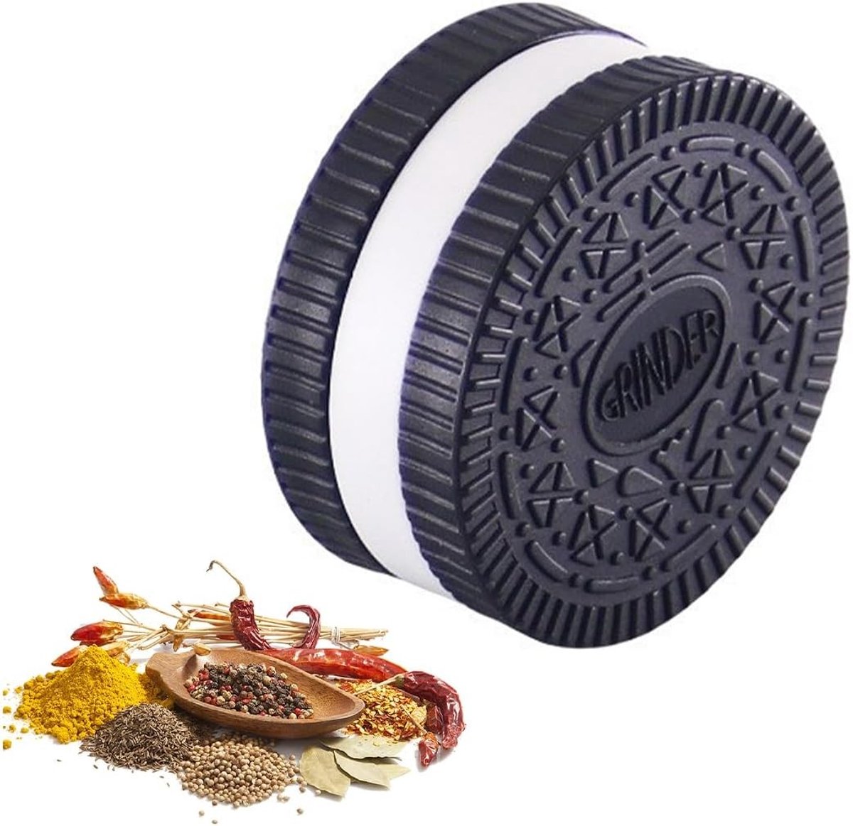 Grinder Set van 4 - Zwart - 5,5 x 2,5 cm - Zinklegering met Pollenschraper - Voor Specerijen en Kruiden