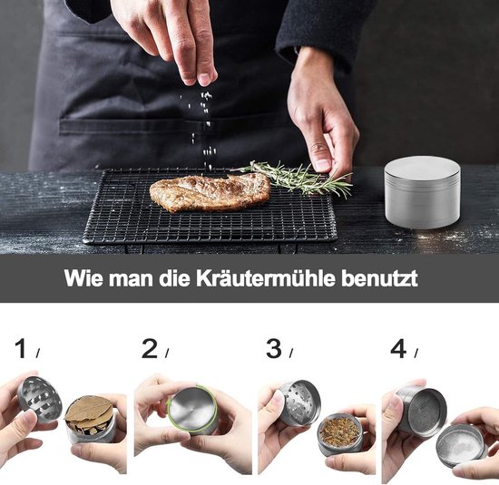 Kruidenmolen - Zilver - 4 x 3,5 cm - Zinklegering met Schraper - Voor Specerijen en Koffie — afbeelding 3