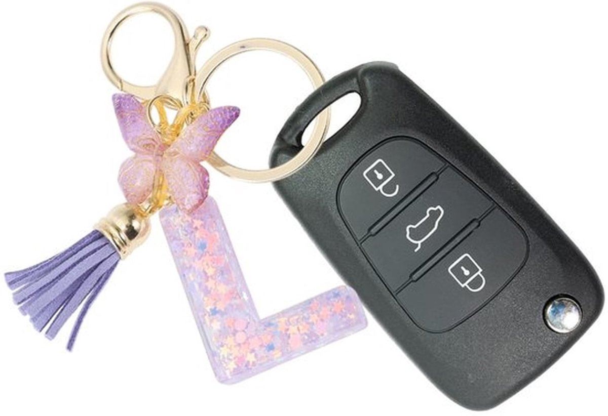 Sleutelhanger met letter W - Vlinder/Sleutelhanger - Cadeau voor vrouwen - Hars/Legering - Kwastlengte 4 cm - Totale lengte 9,3 cm - Sleutelhanger Met Initiaal
