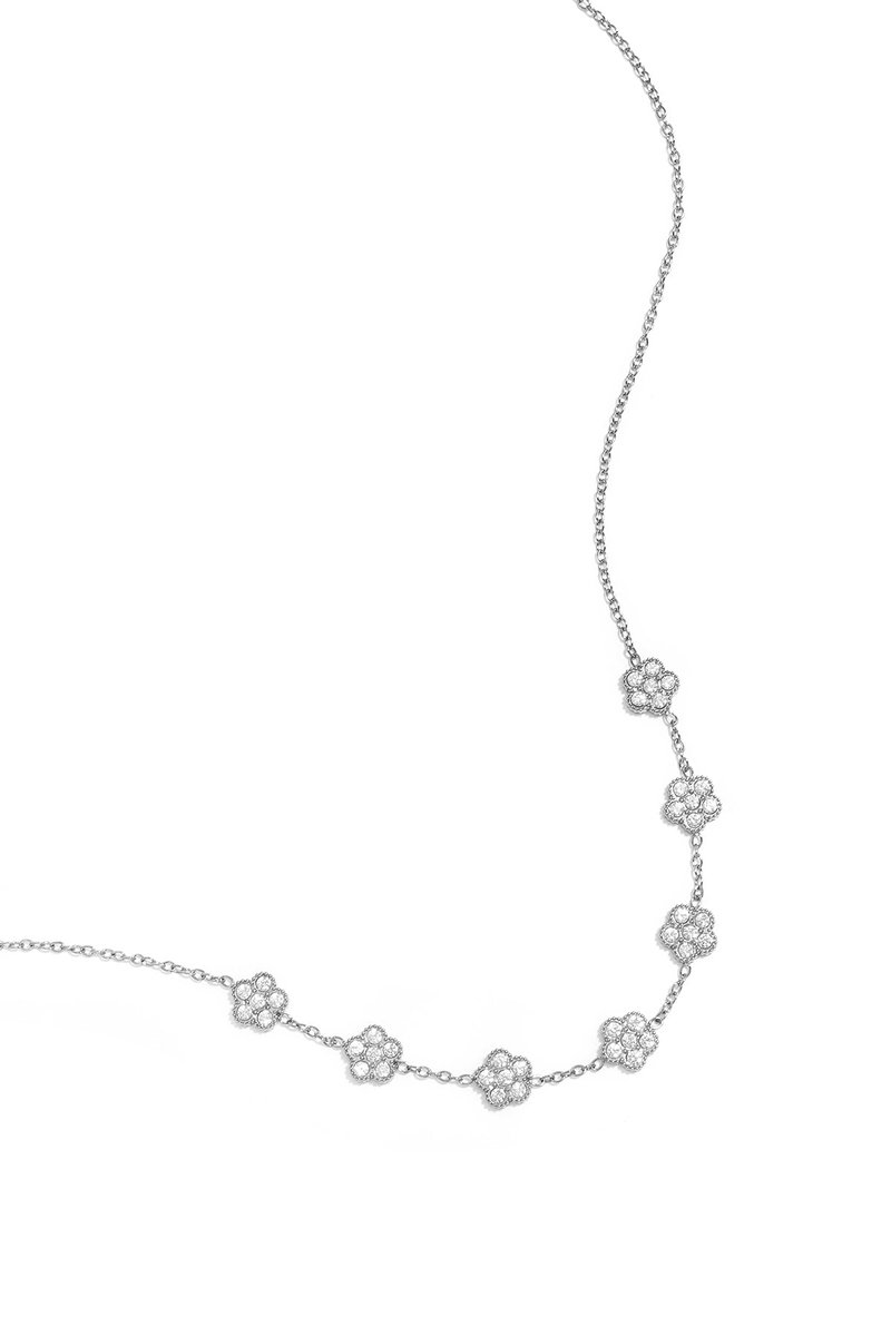 Liora - Bloemen Ketting - Zirkonia - Stainless Steel - - Zilver