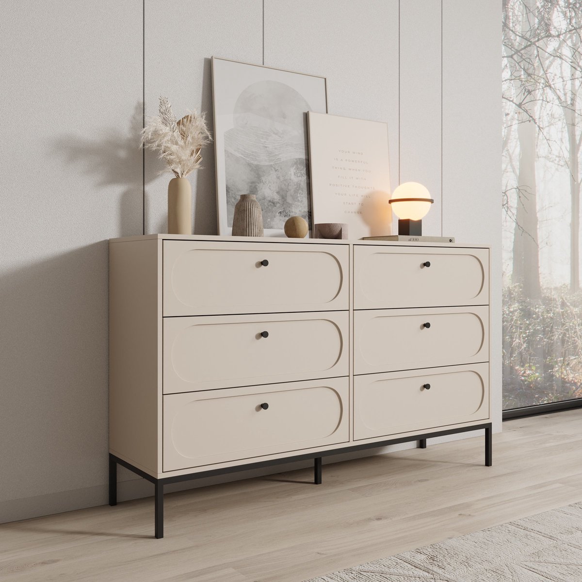 Meubella - Montserrat - Ladekast 6 lades - Beige - 150x40x92 cm