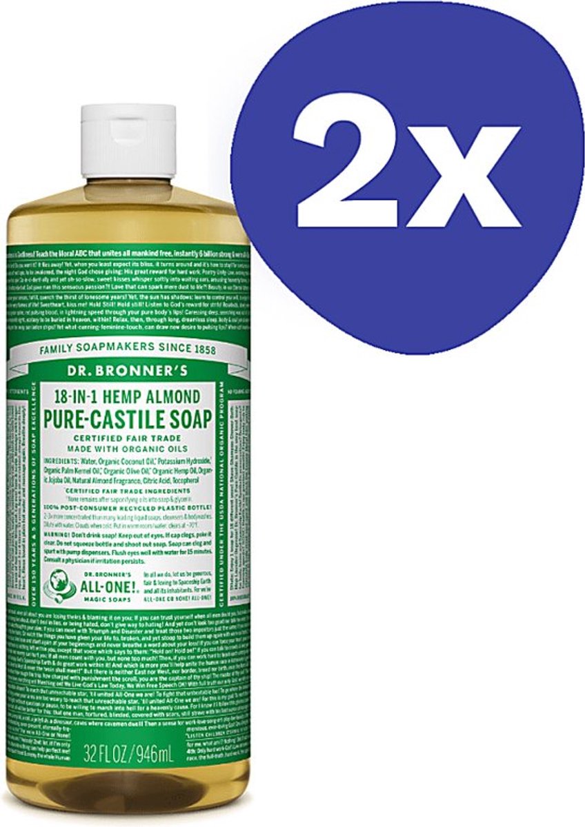Dr. Bronner's Almond Vloeibare Zeep (2x 946ml)