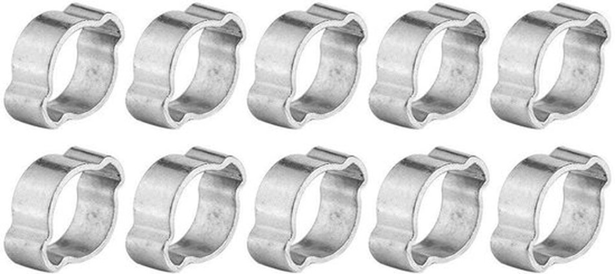 Slangklemmen Assortiment 10 Stuks - Roestvrij Staal - Instelbare Buisklem 5-23mm - Twee-Oor Klemmen - Perfect voor Brandstofslangen - Verzinkt Afwerking