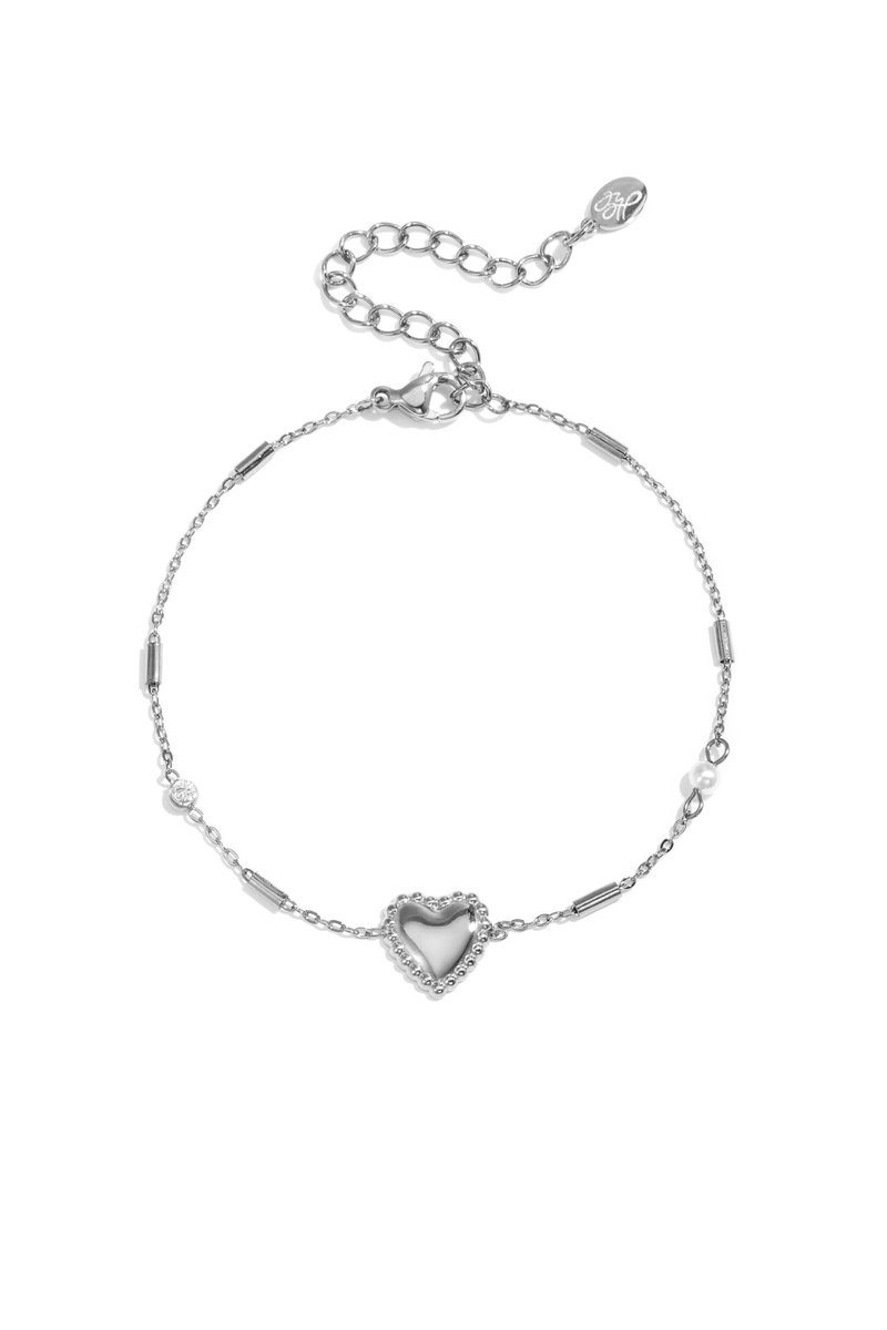 Lola - Hart Armband - Zirkonia - Stainless Steel - - Zilver