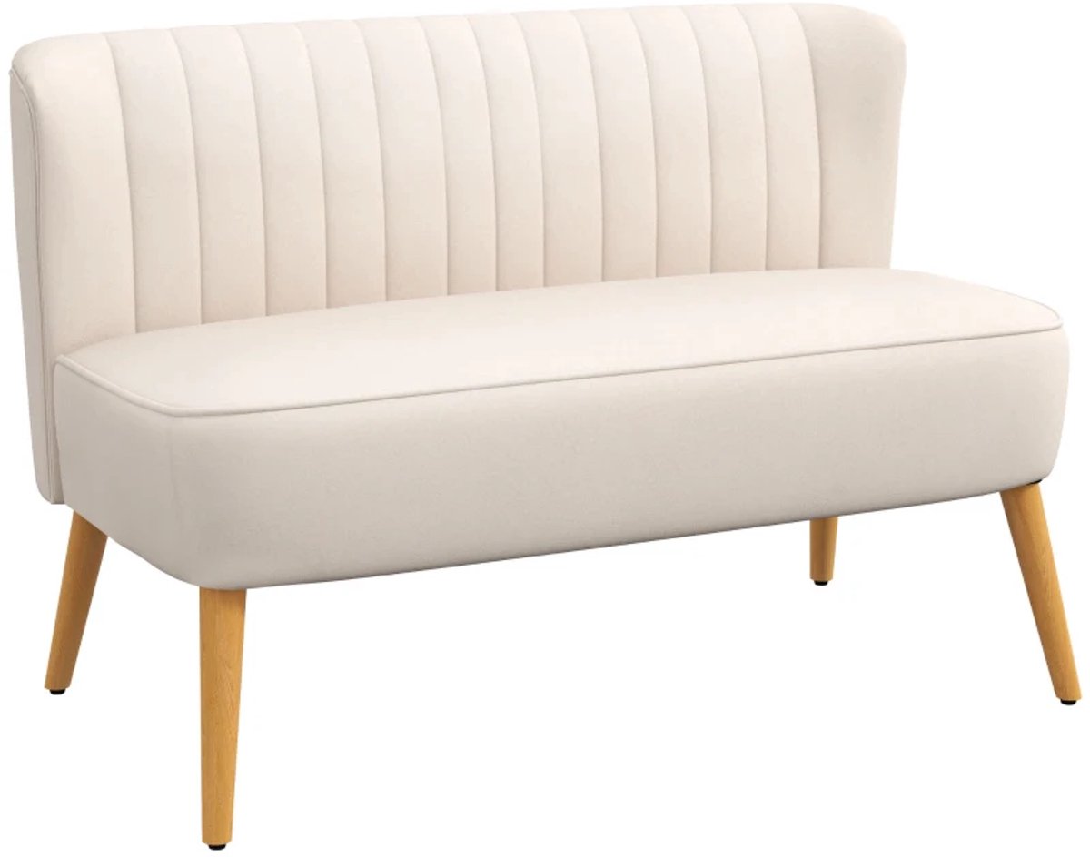 2-Zitsbanken - Bank - Retro Design - Houten Poten - 117 cm x 56,5 cm x 77 cm - Crèmewit
