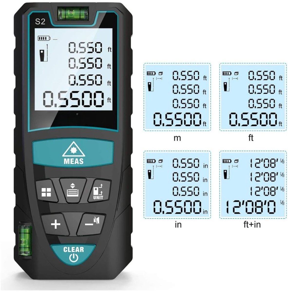 Zavio® Lasermeter - Lasermeter Afstandsmeter - Kruislijnmeter -Zwart met blauwgroen