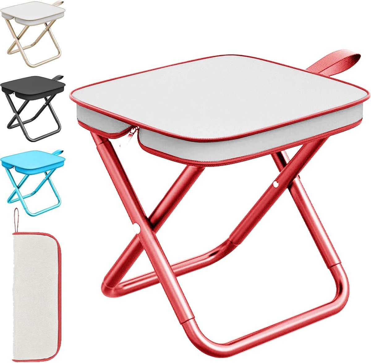 QTTVBTNA – Opvouwbaar Krukje – Compacte Vouwkruk voor Reizen, Wandelen, Tuin, Vissen, BBQ en Strand – Lichtgewicht Zitkruk voor Buiten – 28cm – Rood