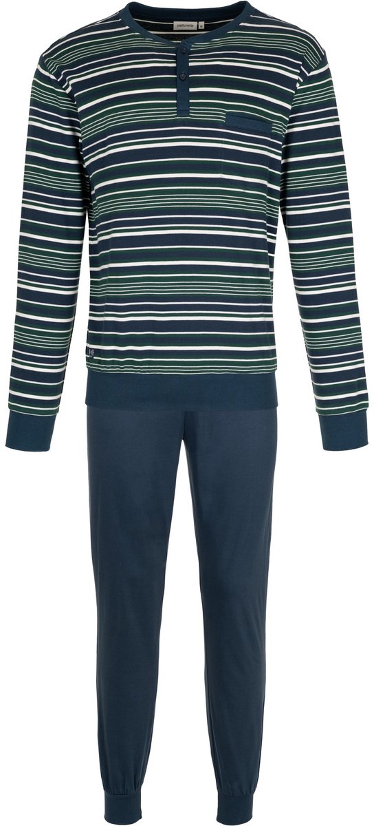Pastunette - Lodge - Pyjama - Katoen - Interlock - Blauw/Groen - Gestreept - Maat L